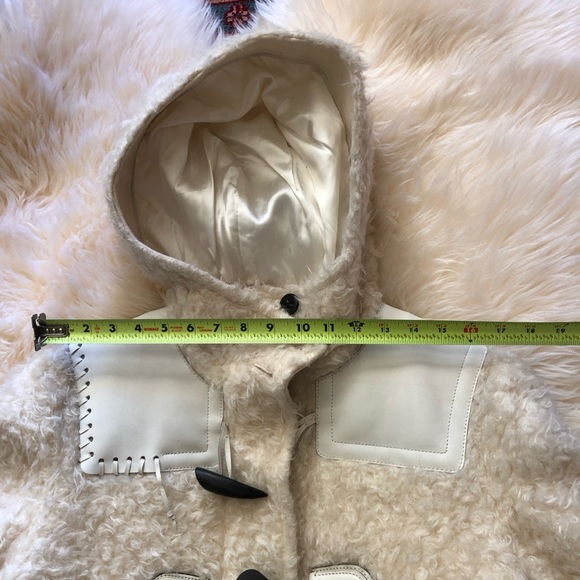 Coach ivory Mohair Faux Fur leather patch duffle coat Zippered M - Picture 10 of 16